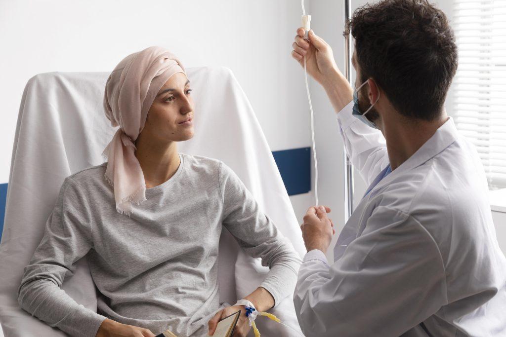 Woman undergoing treatment with the help of a doctor