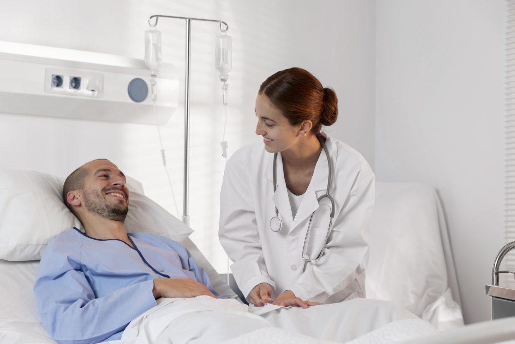 Doctor talking to a patient undergoing liver cancer treatment