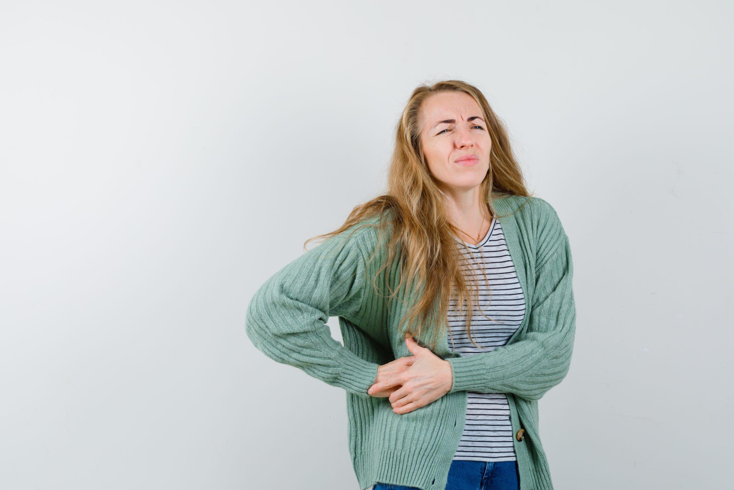 A lady worried about Irritable Bowel Syndrome